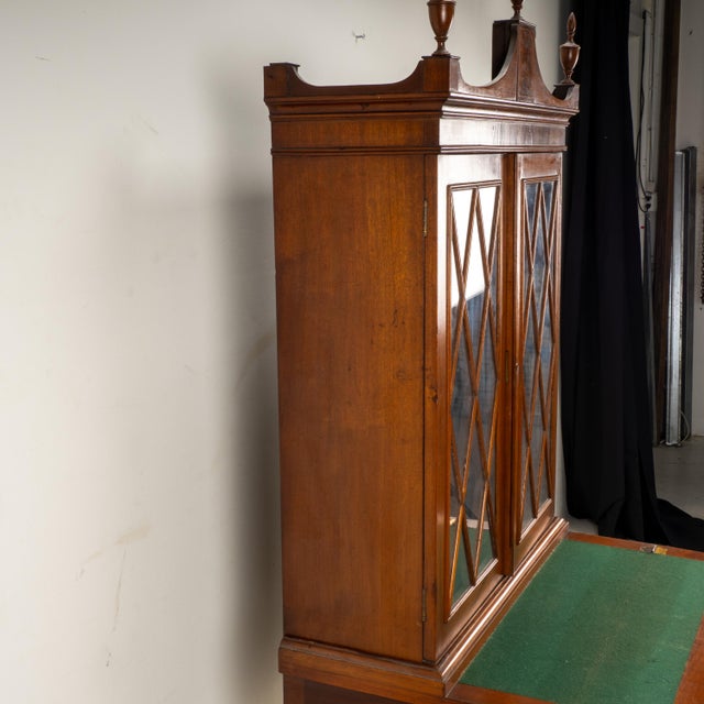 Late 19th Century Flame Mahogany Secretary Desk Bookcase, Antique Drop Front Desk For Sale - Image 10 of 18