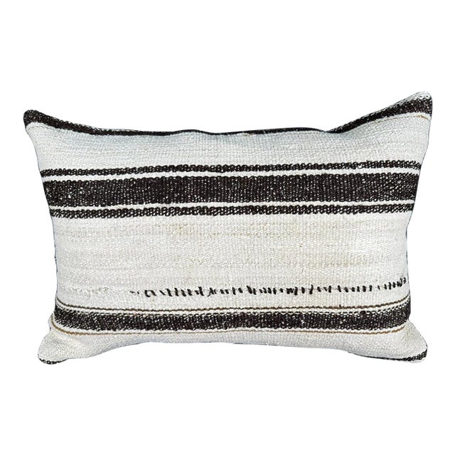 Turkish Hemp Pillow Cushion Natural Beige Dark Brown Pillow Cushion Cover 16 "x 24" For Sale