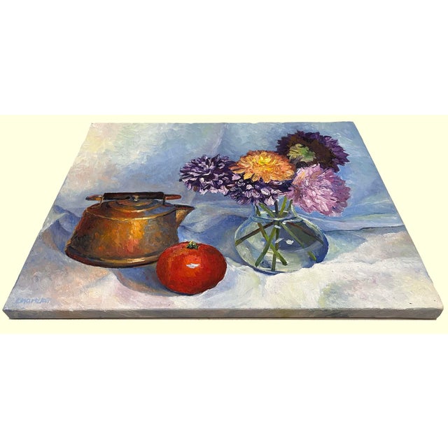 2010s Dahlia's for Home, Floral Still Life Oil Painting For Sale - Image 5 of 8