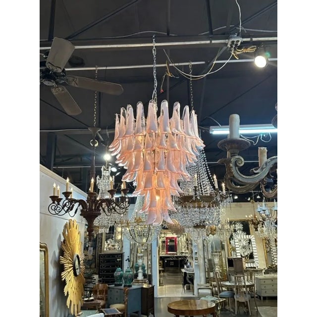 2000 - 2009 Murano Pink and White Saddle Waterfall Chandelier For Sale - Image 5 of 8