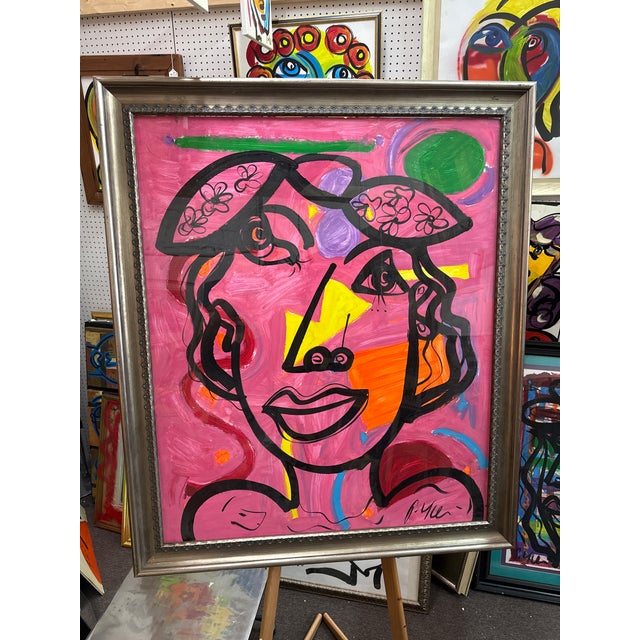 1970s 1970s Peter Keil Huge Pink Female Cubist Painting, Framed For Sale - Image 5 of 6