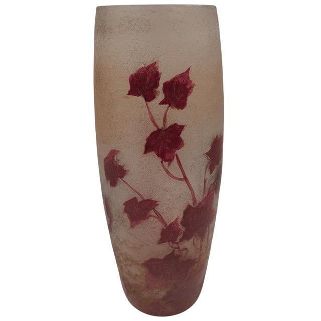 Antique Legras French Art Nouveau Enameled Glass Vase – Ivy Pattern (11 Inches) For Sale - Image 10 of 10