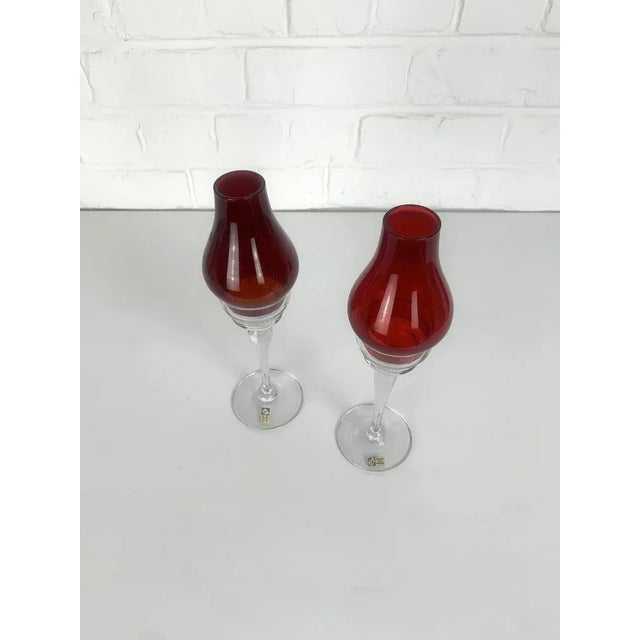 Glass Glass Candleholders by Gunnar Ander for Lindshammar, Sweden, 1950s, Set of 2 For Sale - Image 7 of 13