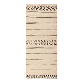 Nazmiyal Collection Ivory and Black Vintage Moroccan Kilim Rug For Sale