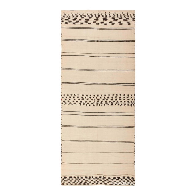 Nazmiyal Collection Ivory and Black Vintage Moroccan Kilim Rug For Sale