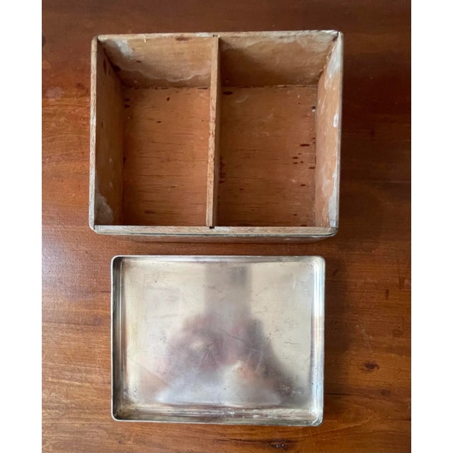 Wood Vintage Wood Lined Silverplate Table Box, Playing Card Box For Sale - Image 7 of 11