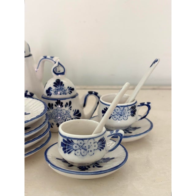 Ceramic Vintage Miniature Blue and White Porcelain Tea Set - 21 Pieces For Sale - Image 7 of 11