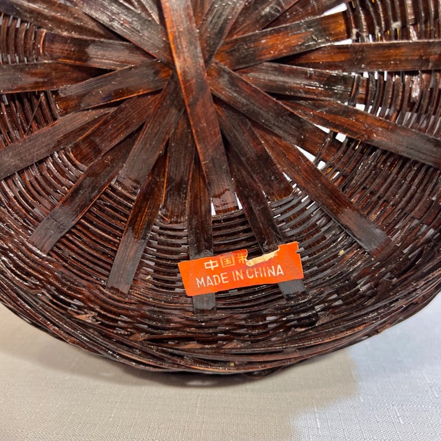 Vintage BoHo Chic Split Reed Wicker Waste Basket For Sale - Image 6 of 6