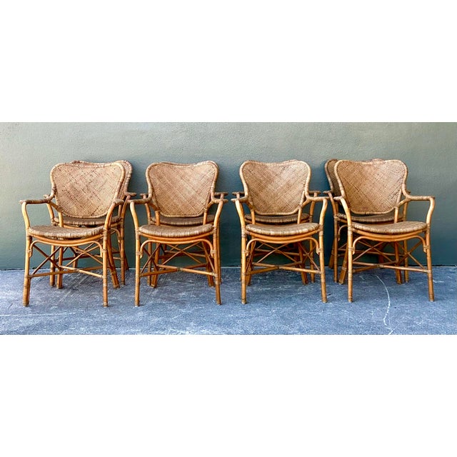 Wood Vintage Palecek Woven Rattan “ Jordan” Dining Chairs - Set of 8 For Sale - Image 7 of 12
