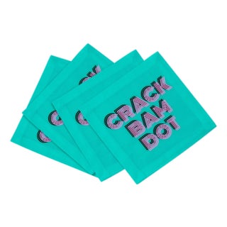 Mahjong Crack Bam Dot Acqua Pink Cotton Sateen Cocktail Napkins, Set of 4 For Sale