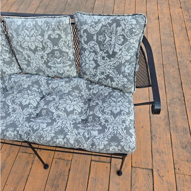 Late 20th Century Late 20th Century Outdoor Patio Wrought Iron Bench in Great Condition With Plush Cushions For Sale - Image 5 of 13
