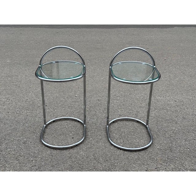 Glass German Chrome and Glass Nightstands, 1981, Set of 2 For Sale - Image 7 of 9