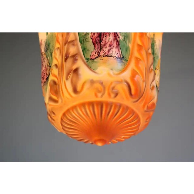 Early 20th Century Antique French Renaissance Hand Painted Opaline Victorian Pendant Light, 1910 For Sale - Image 5 of 15