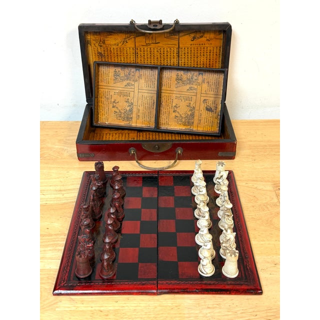 Exceptional Chinese Lacquered Travel Chess Set Lacquered Board & Court Figures For Sale - Image 13 of 18