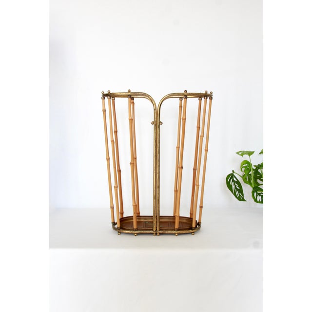 Wood Mid-Century Modern Brass and Bamboo Umbrella Stand, Italy, 1950s For Sale - Image 7 of 7
