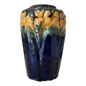 Beautiful Ink Blue and Orange Brush McCoy Vase in Excellent Vintage Condition