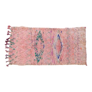 1980’s Moroccan Berber Pink Wool Rug - 6.2 X 2.43 Ft For Sale