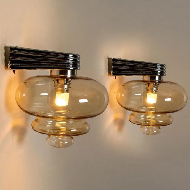 Orange Amber Glass and Chrome Wall Light, 1970s For Sale - Image 8 of 12