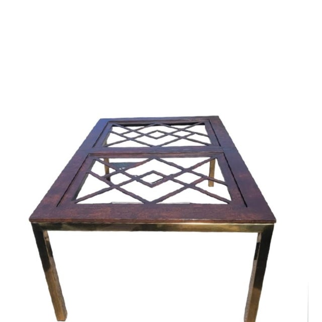1980s Vintage Mastercraft Style Huge Fretwork Brass Glass Dark Wood Extension Dining Room Table For Sale - Image 13 of 17