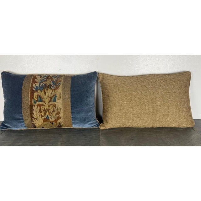 Blue Pair of Pillows With 18th Century French Tapestry Panels by Melissa Levinson For Sale - Image 8 of 10