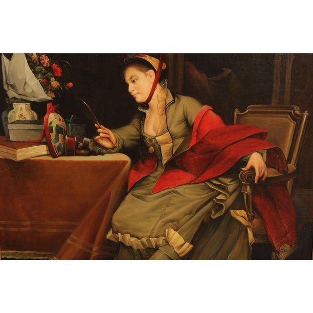 Gold Vintage 20th C. Portrait of Victorian Woman Oil Painting, Signed 'D. Hawkins' For Sale - Image 8 of 13