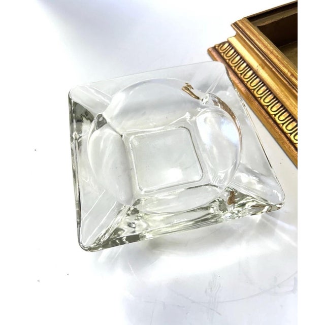 1950s Vintage Glass Ashtray With Gilt Wood Base – Hollywood Regency Catchall or Bar Cart Accent For Sale - Image 5 of 6