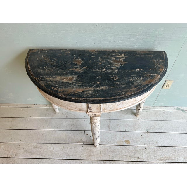 Wood Painted Italian Demi/Lune Console Table With Natural Wood Top For Sale - Image 7 of 8