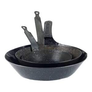 Vintage Set of 3 Black Enamel Coated Metal Pans
