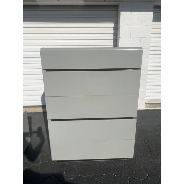 Vintage Lane modular bedroom set in gray laminate finish. Clean postmodern design with versatile stackable configuration....