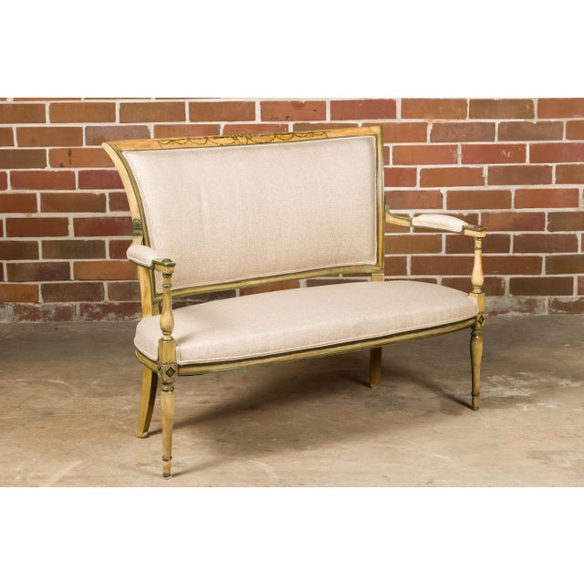 French Directoire Settee with Painted Garlands, Upholstery and Diamond Motifs For Sale In Atlanta - Image 6 of 12