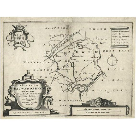 17th Century Antique Map of Rauwerderhem, Friesland, the Netherlands, 1664 For Sale - Image 5 of 5