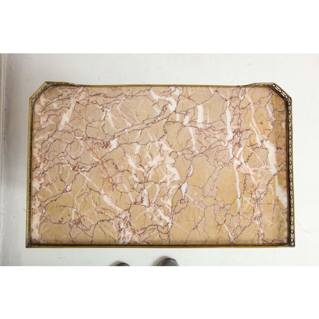 Wood French Louis XVI Style Marble-Top End Tables With Brass Gallery - a Pair For Sale - Image 7 of 12
