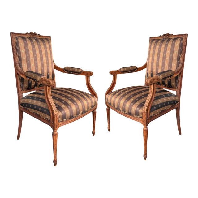 Antique 19c Louis XVI Walnut Arm Chair.