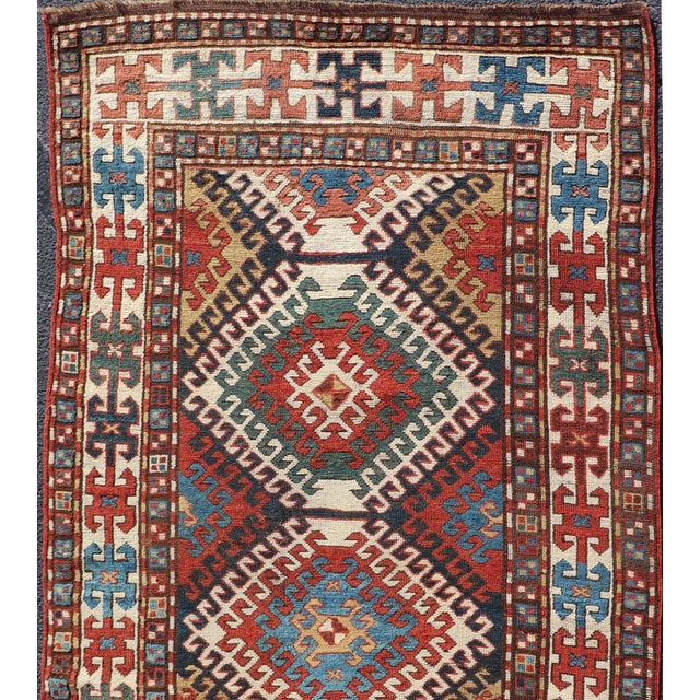 Textile Antique Caucasian Kazak Rug With Geometric Design Medallions 3'10" X7'4" For Sale - Image 7 of 13