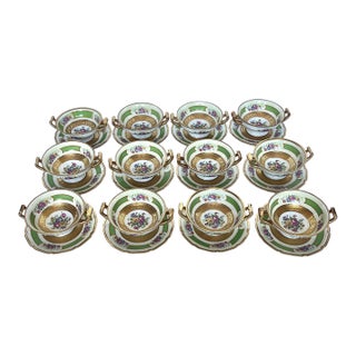 Antique Tressemanes & Vogt Limoges "La Cloche" Cream Soup Bowls & Saucers - Set of 12 For Sale