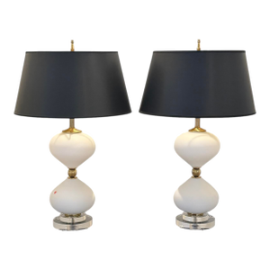 Vintage Murano Lamps in Satin White Finish on Lucite