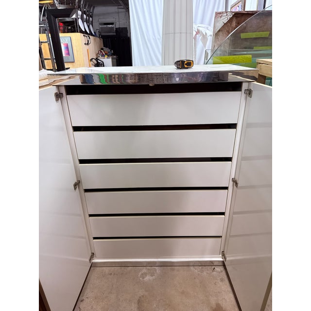Pierre Cardin White Veneer and Chrome Highboy Dresser for Dillingham For Sale - Image 17 of 17