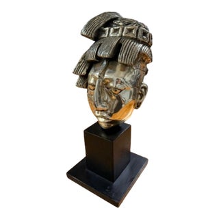 1970s Mayan Aztec Warrior Silvered Bust For Sale