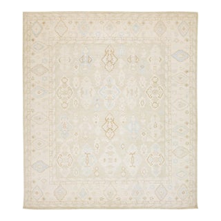 Contemporary Transitional Oushak Style Area Rug - Neutral Pastel Turkish Design For Sale