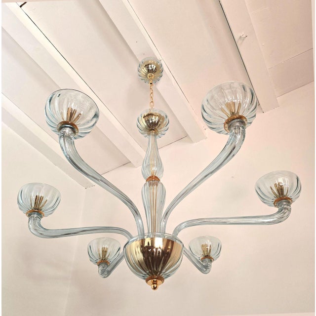 1980s 1980s Light Blue Murano Glass Chandelier, Mid Century Modern For Sale - Image 5 of 14