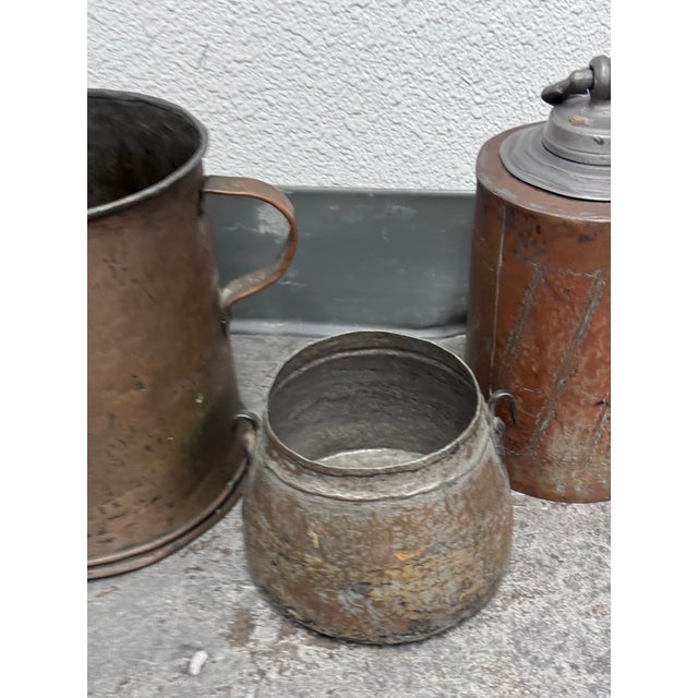 Brown Antique Metal Vessels, Set of Three For Sale - Image 8 of 12