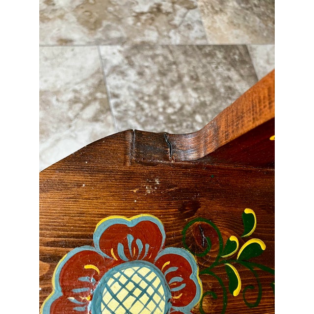 Brown Vintage European Folk Art Hand-Painted Pine Stabelle Chair With Heart Cutout For Sale - Image 8 of 18
