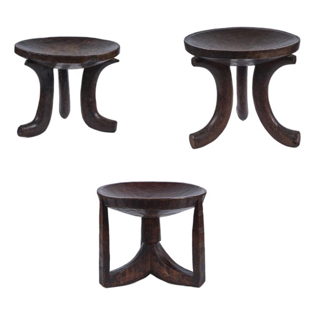 Trio of Vintage African Stools (Ethiopian) For Sale