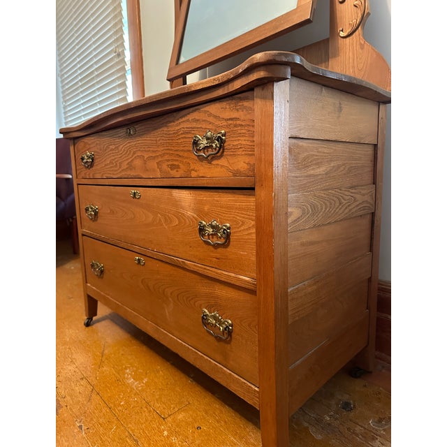 Victorian 1900s Oak Dresser With Mirror For Sale - Image 3 of 7