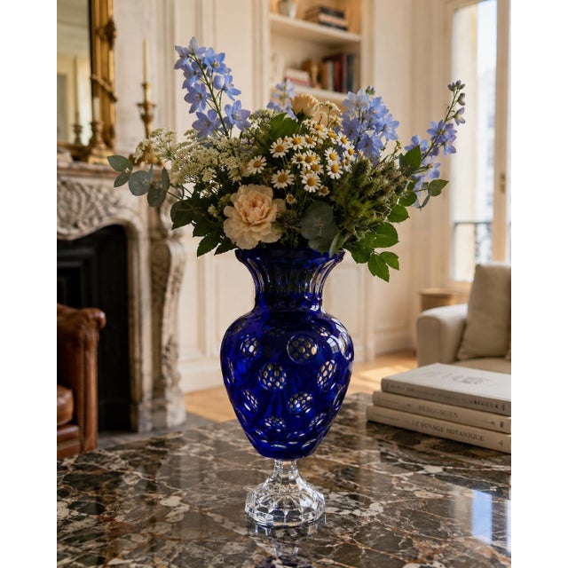 Vintage Crystal Blue Vase, 1950s For Sale - Image 11 of 12
