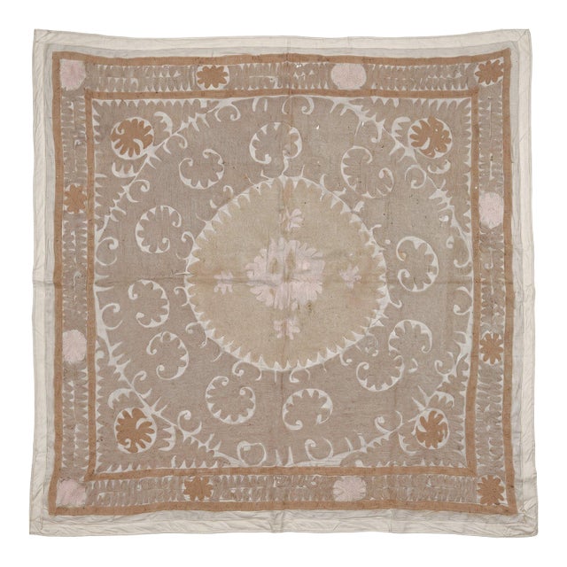Handmade Uzbek Suzani Tablecloth 4'9'' X 5'3'' For Sale