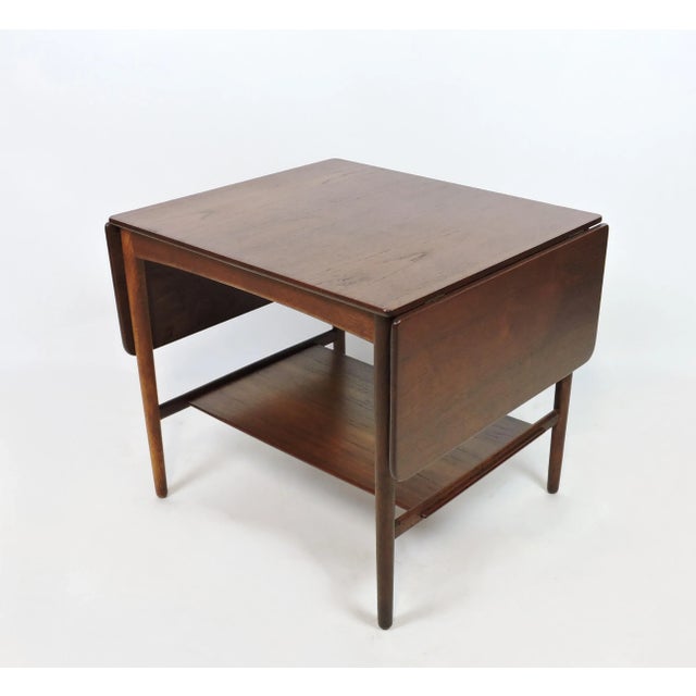 1950s Hans Wegner Danish Modern Teak & Oak Drop Leaf End Table for Andreas Tuck For Sale - Image 12 of 13