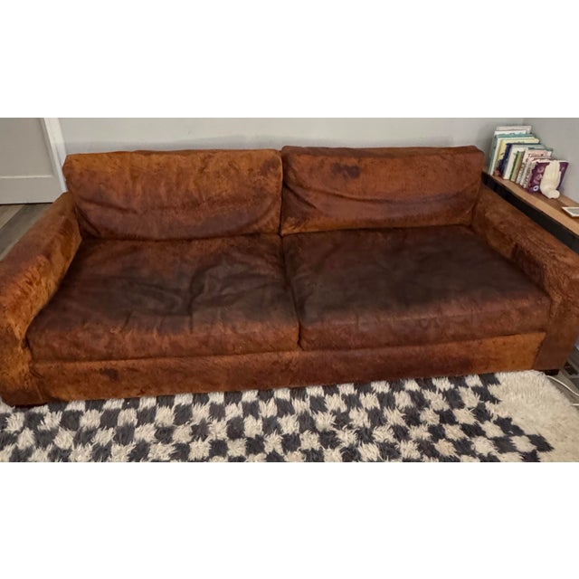 Authentic Restoration Hardware Maxwell 8’ Luxe Depth leather sofa in Vintage Cigar. Purchased in 2017 through a designer...