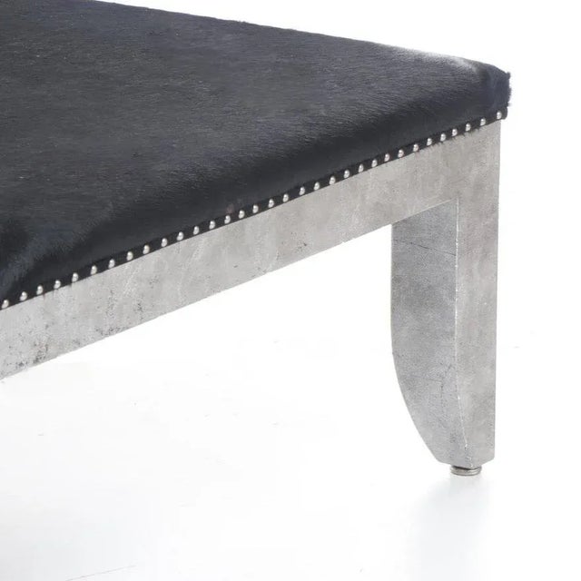 Black Custom Designed Distressed Silver Lacquer Raffia and Hair on Hide Coffee Table For Sale - Image 8 of 11