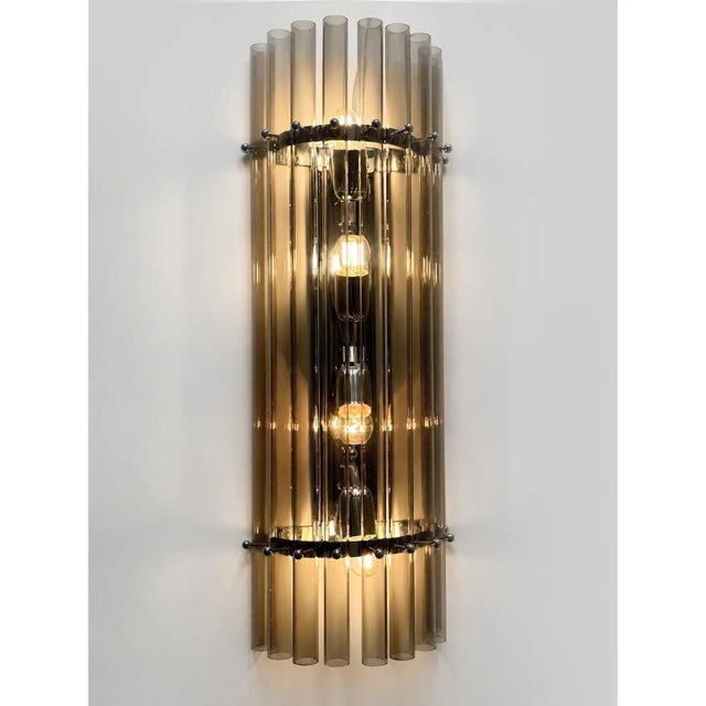 Smoked-Fumè Glass Pipes Wall Sconces by Simoeng for Simoeng, Set of 2 For Sale - Image 4 of 8
